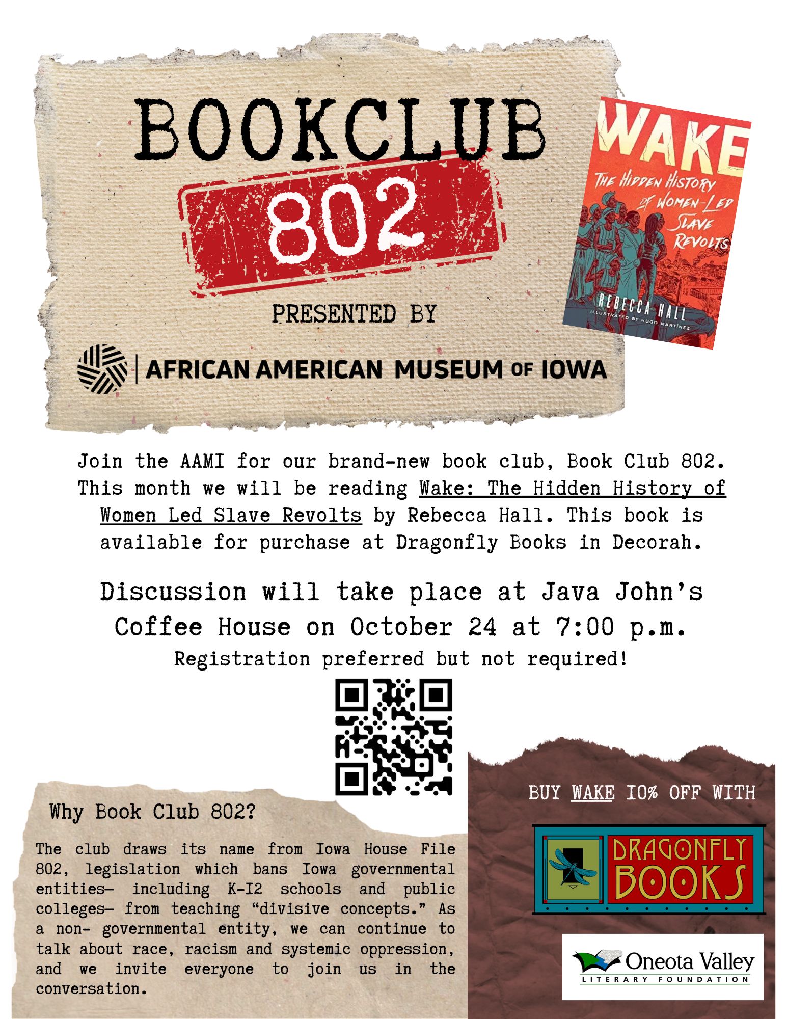 African American Museum of Iowa Book Club 802 | Discussion of Rebecca Hall's WAKE thumbnail